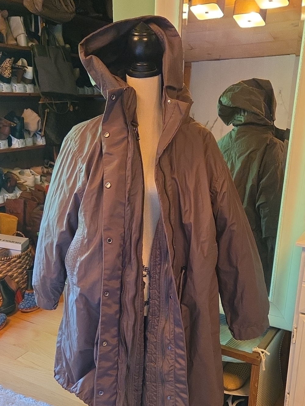 H&M Dark Brown Hooded Down Coat Lg